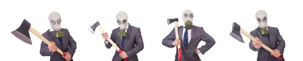 Homme d'affaires portant un masque à gaz isolé sur blanc — Photo