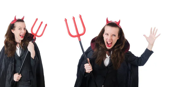 Female wearing devil costume and trident — Stock Photo, Image