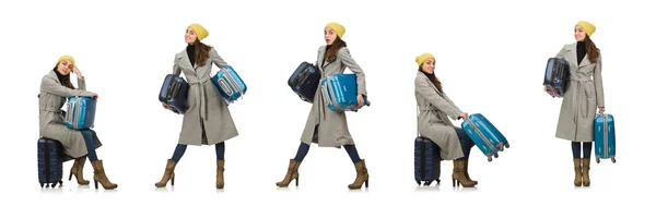 Nő készen áll a Téli pihenés bőrönddel — Stock Fotó
