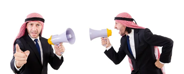 Arab kiabálás hangszóróval elszigetelt fehér — Stock Fotó