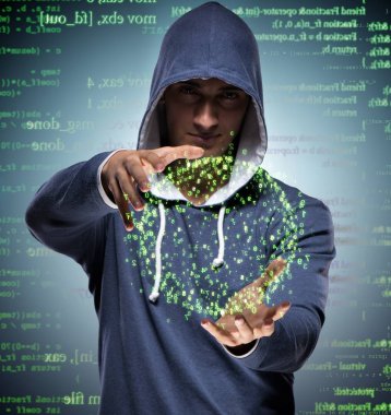 Siber güvenlik konseptinde genç bir hacker.