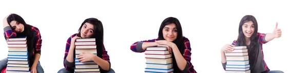 Ung student med böcker isolerade på vitt — Stockfoto