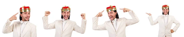 Смішний король у білому костюмі — стокове фото