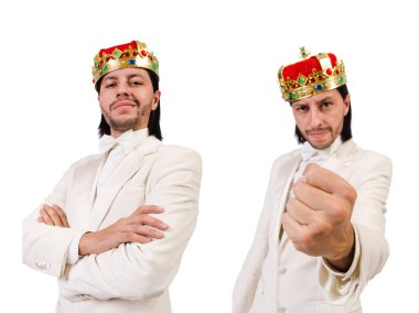 Beyaz arka planda izole edilmiş komik kral