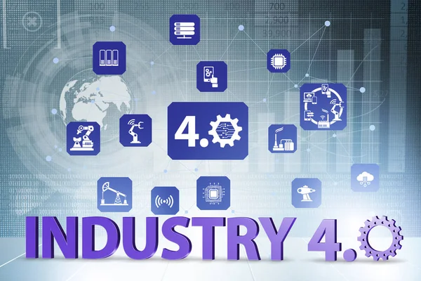 Concetto Industria 4.0 con varie fasi - rendering 3d — Foto Stock