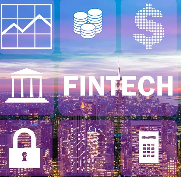 Intelligens városi koncepció fintech pénzügyi technológiai koncepcióval — Stock Fotó