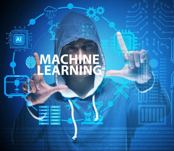 Hacker in machine learning concept — Stockfoto
