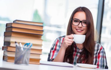 Üniversite sınavlarına hazırlanan genç kız öğrenci.