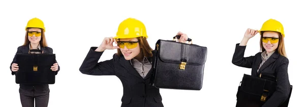 Vrouw bouwvakker geïsoleerd op wit — Stockfoto