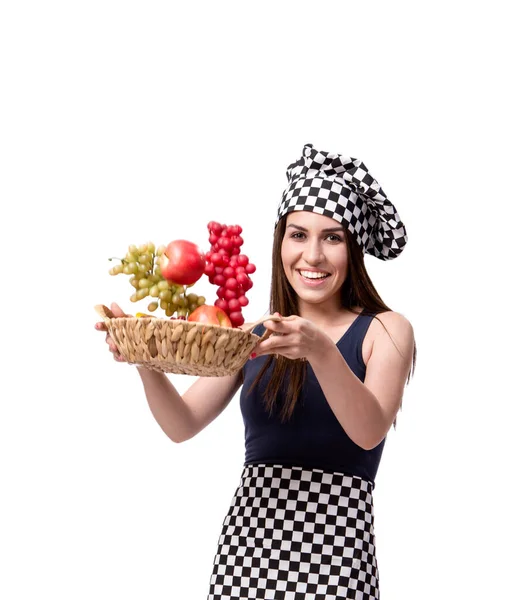 Junge Frau kocht isoliert auf weißem Hintergrund — Stockfoto