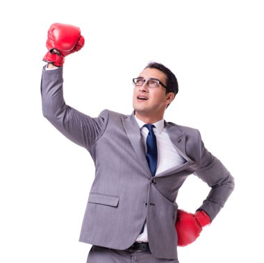 Beyaz arka planda iş adamı boksu izole edildi