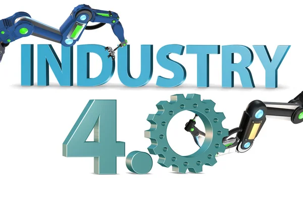 Concetto Industria 4.0 con varie fasi - rendering 3d — Foto Stock