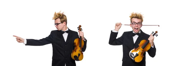 Junger Musiker mit Geige isoliert auf Weiß — Stockfoto