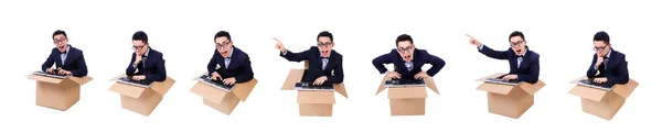 Funny computer geek sitting in the box — Stock Photo, Image