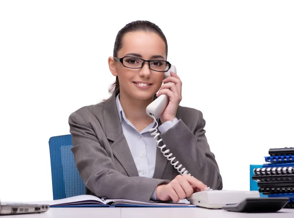 Young businesswoman in office isolated on white — Stock Photo, Image