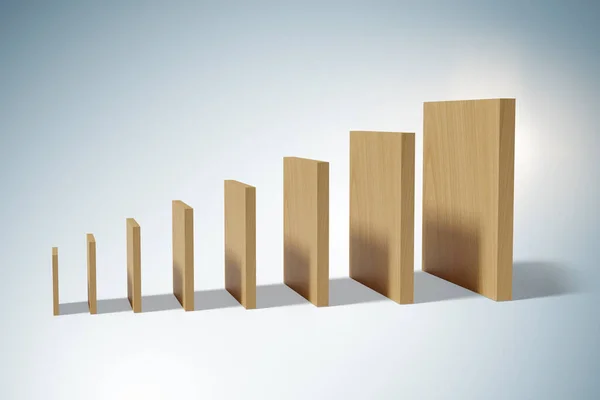 Conceito de efeito dominó com peças de madeira - renderização 3d — Fotografia de Stock