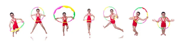 A hula hoop-fehér vicces sportember — Stock Fotó