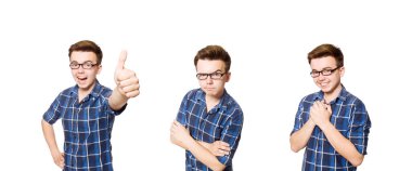 Beyaz tenli komik öğrenci.