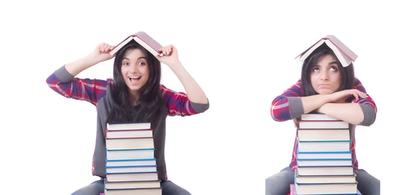 Mladá studentka s knihami na bílém — Stock fotografie