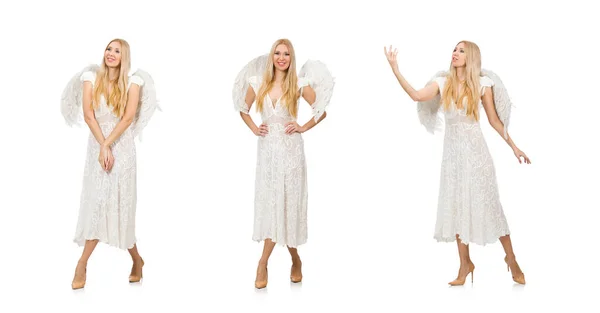 Nő angyalszárnyakkal elszigetelt fehér — Stock Fotó
