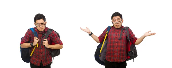 Jeune homme avec des sacs isolés sur blanc — Photo