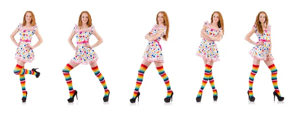 화이트에 다채로운 의류와 어린 소녀 — 스톡 사진