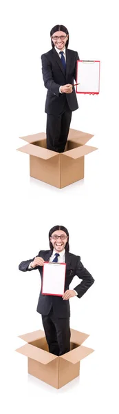 Ung affärsman i tänkande out of box koncept — Stockfoto