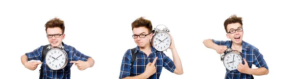 Student missing his studying deadlines on white — Stock Photo, Image