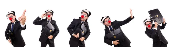 Rolig clown affärsman isolerad på vit bakgrund — Stockfoto