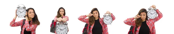 Ung student tjej med väckarklocka — Stockfoto