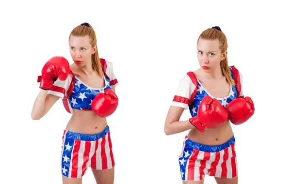 Vrouw bokser geïsoleerd op wit — Stockfoto