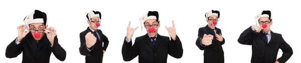 Clown zakenman geïsoleerd op wit — Stockfoto
