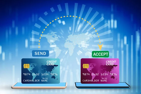 Concept of mobile wallet transfers - 3d rendering — Stock Photo, Image