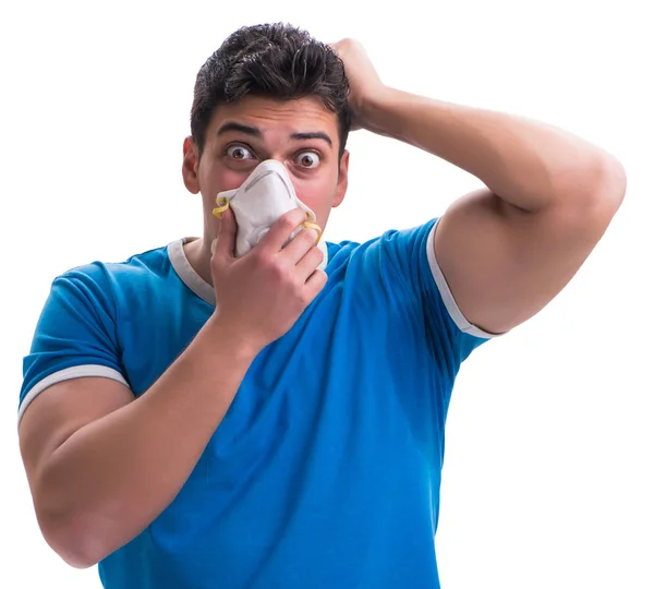 Man sweating excessively smelling bad isolated on white backgrou — Stock Photo, Image