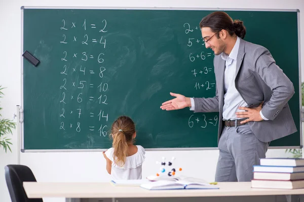 Teacher with young girl in the classroom — Stock Photo, Image