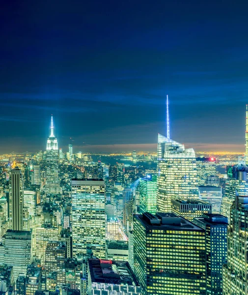 Uitzicht op New York Manhattan tijdens zonsondergang — Stockfoto