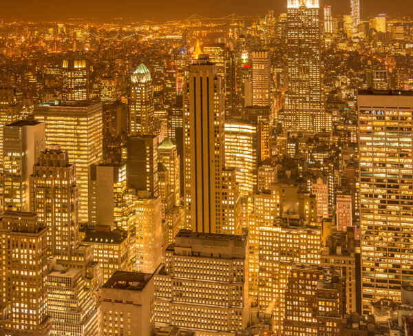 The night view of new york manhattan during sunset