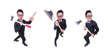 beyaz üzerine balta ile komik adam