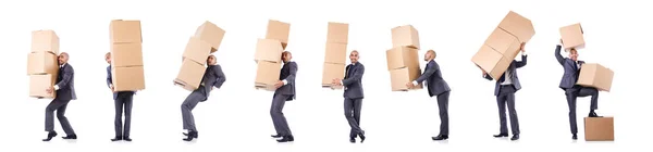 Businessman with box isolated on the white — Stock Photo, Image