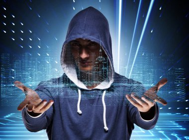 Siber güvenlik konseptinde genç bir hacker.