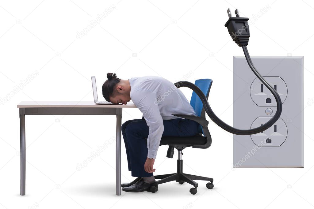 Businessman losing energy to work