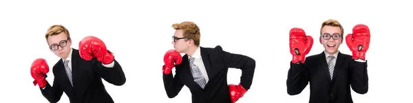 Fiatal üzletember bokszoló elszigetelt fehér — Stock Fotó