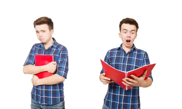 Estudiante divertido aislado en blanco — Foto de Stock