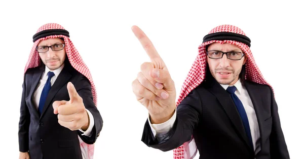 Bedrohliche arabische Mann in Spezifikationen isoliert auf weiß — Stockfoto