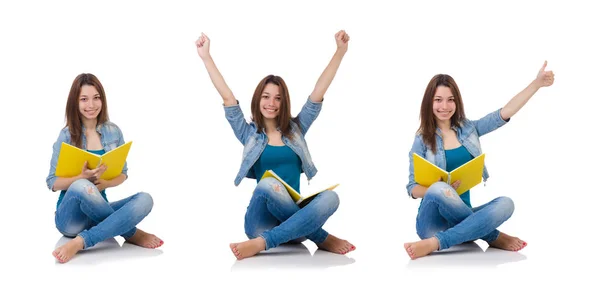 Studentów dziewczyna z książek na biały — Zdjęcie stockowe