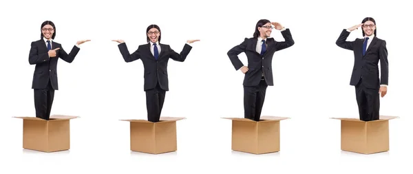 Man in thinking out of the box concept — Stock Photo, Image