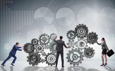 İş adamı ve iş kadınıyla takım çalışması kavramı