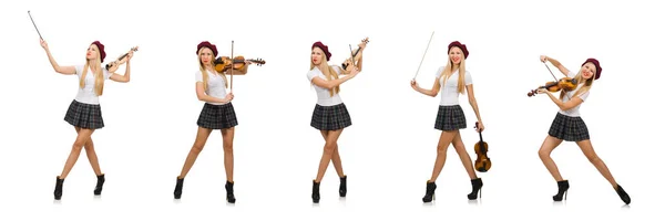 Mujer tocando el violín aislado en blanco —  Fotos de Stock