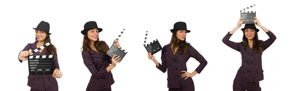 Woman with movie clapboard isolated on the white — Stock Photo, Image