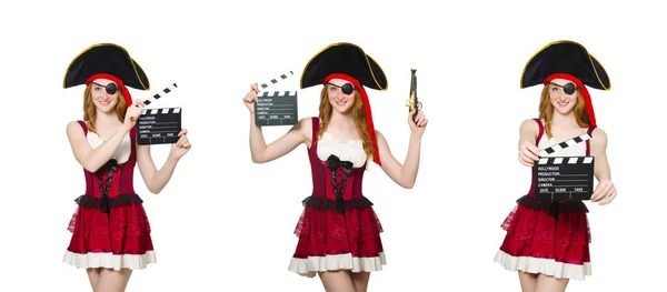 Mujer pirata con tablero de cine — Foto de Stock